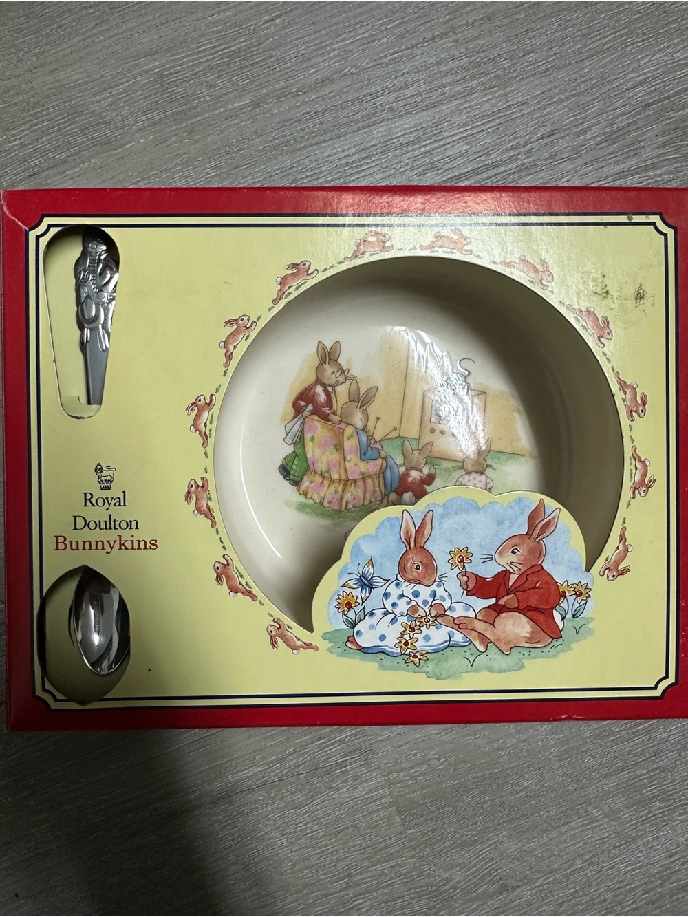 Royal Doulton Bunnykins Bowl & Spoon Set - Cream and Red